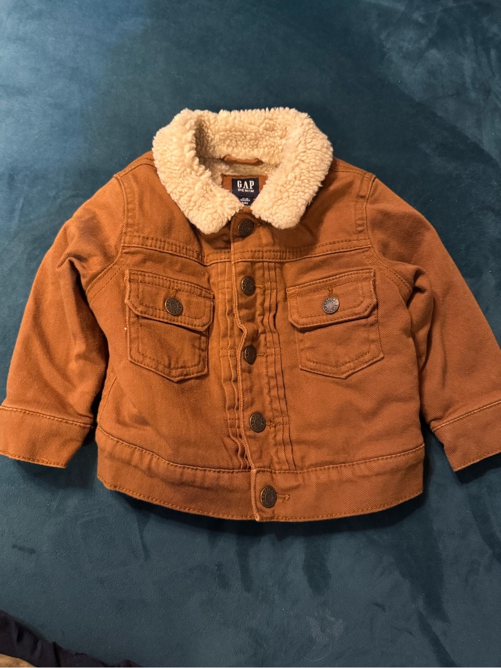GAP Kids Tan Brown Jacket with Cream Sherpa Collar